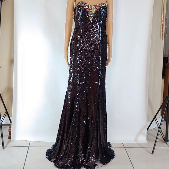 NWOT Alyce Paris Black Sequined Formal Gown - Picture 5 of 5